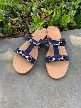 Vero Cuoio Navy Blue Suede /Leather Slide Sandals with Silver Horsebit Size 40